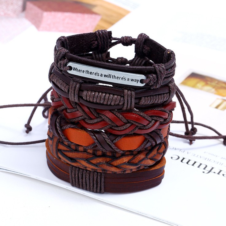 Combo 6 Vòng Tay Da Handmade - A13 [ FREE SHIP ]