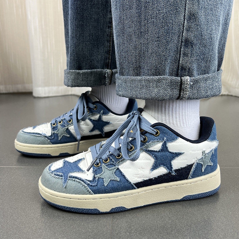 Giày Thể Thao Trượt Ván Vải Denim Màu Xanh Dương Năm Cánh Thoáng Khí Phong Cách Đức Retro Hợp Thời Trang Cho Nam Và Nữ