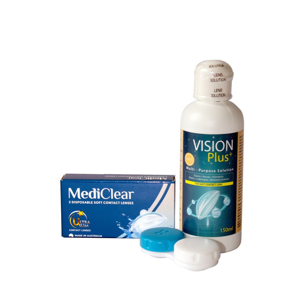 [FREESHIP |COMBO 1] Cặp Áp Tròng Australia Cận Thị Mediclear 6 Tháng + Một Nước Ngâm Kính Áp Tròng