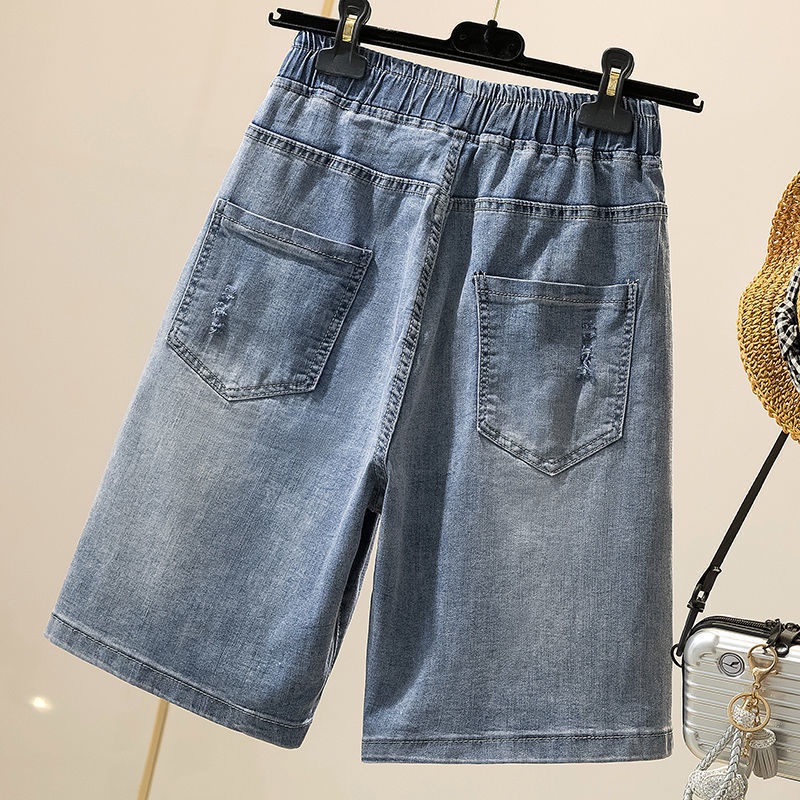 Quần Short Denim Lưng Cao Thêu Họa Tiết Hoạt Hình Cho Nữ