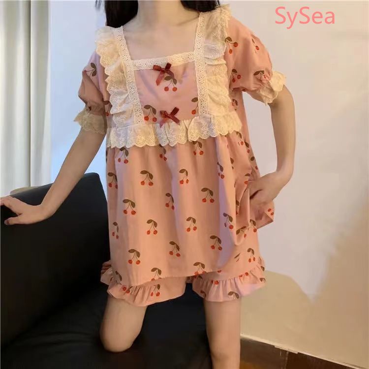 Bộ đồ ngủ tay ngắn in hoa kiểu công chúa thời trang mùa hè dành cho nữ