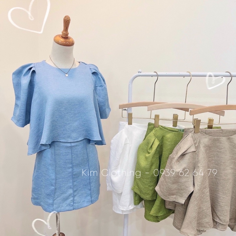Set áo Mango lụa tay bồng form xoè + chân váy A [kèm hình thật]