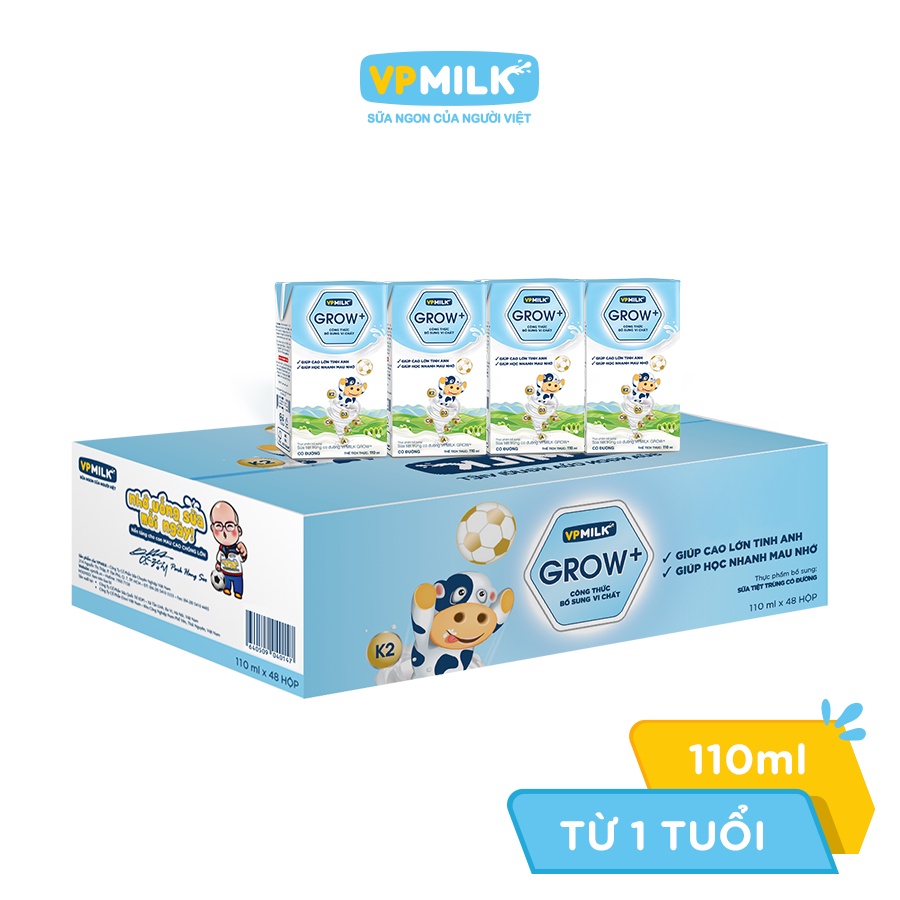 Combo 3 lốc sữa tiệt trùng có đường VPMilk Grow+ hộp 110ml (lốc 4 hộp x 3)