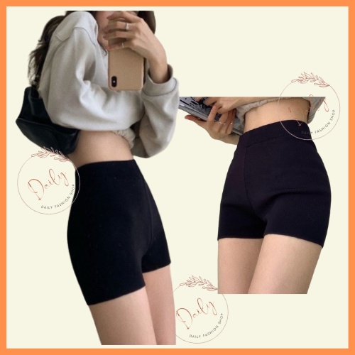 Quần Biker Short Legging Đùi Nữ Knit Trendy Nâng Mông Cạp Cao Chất Cotton Dày Dặn Co Giãn Ôm Mông Hack Dáng
