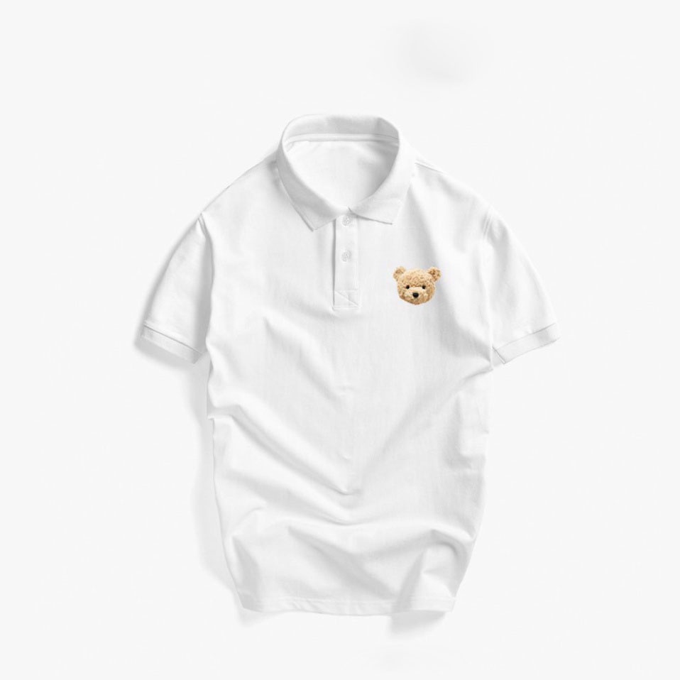 ÁO THUN POLO CẶP IN HÌNH GẤU CỔ TRỤ 2 MÀU TRẮNG ĐEN UNISEX NAM NỮ,1993CLOTHINGG
