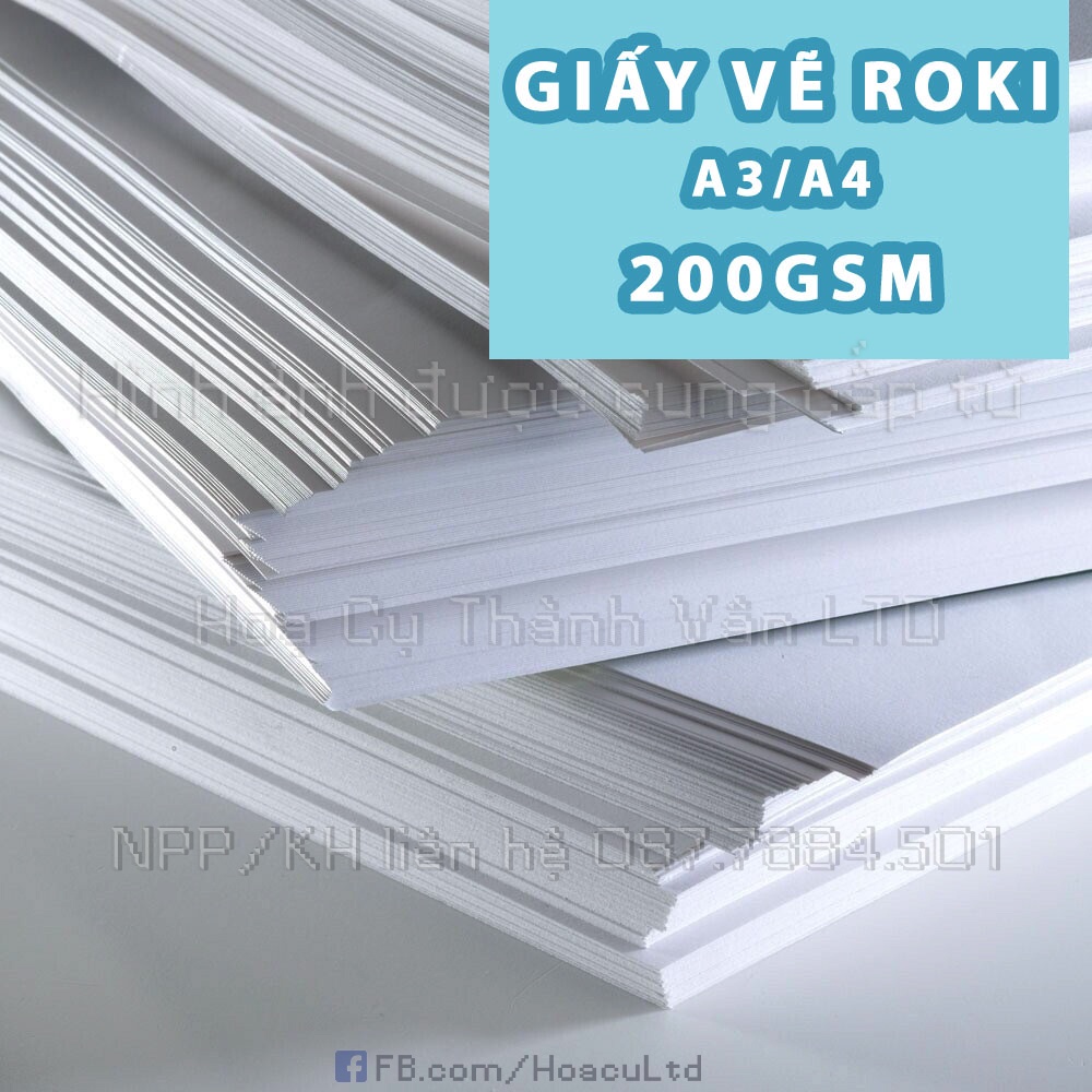10 Tờ GIẤY ROKI TRẮNG A3 A4 dày 200gsm vẽ chì, marker, màu bột, chì màu, gouache, bột màu, phấn