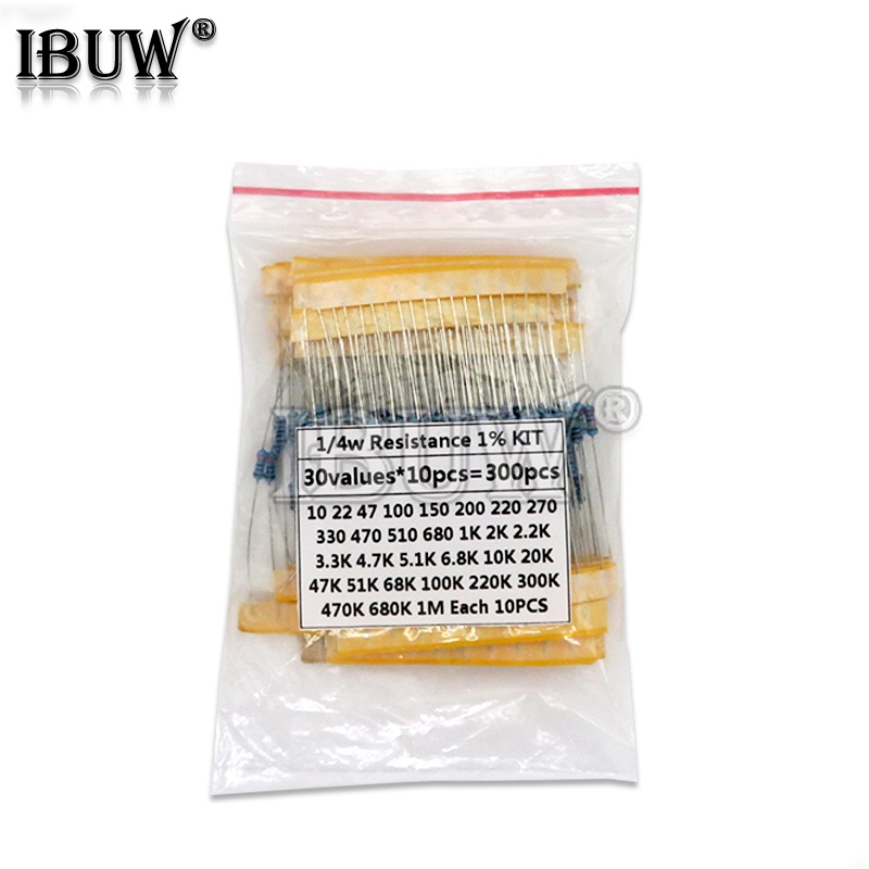 Bộ 300 Điện Trở Màng Kim Loại 1/4w 1% 10-1M Ohm 30Kinds*10 Cái=300 Cái