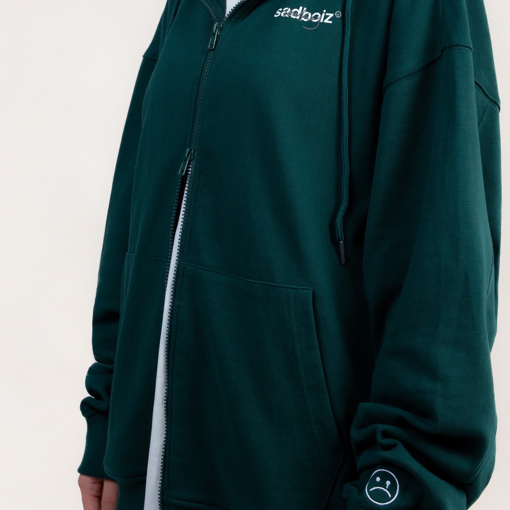 Áo hoodie zipper SADBOIZ Lowkey Mallard green