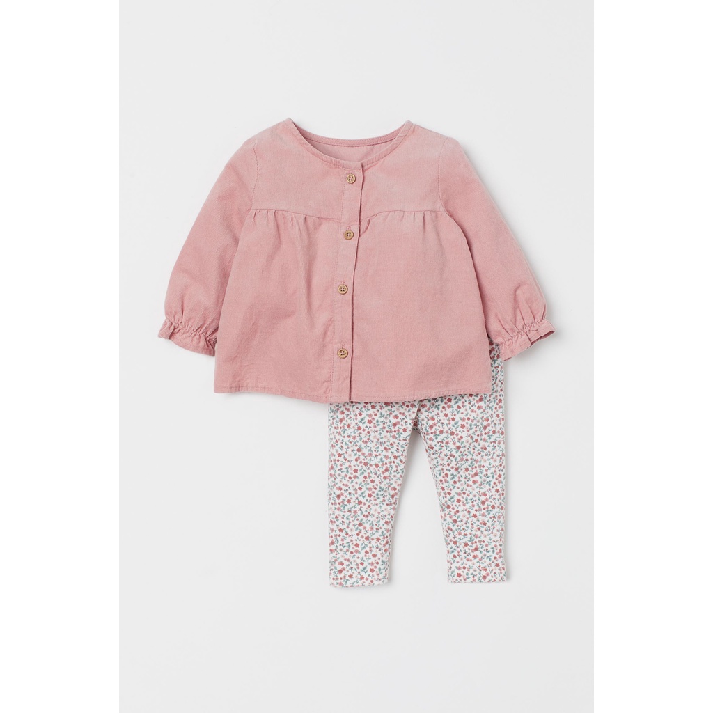 Set áo len tăm, quần legging hoa HM auth