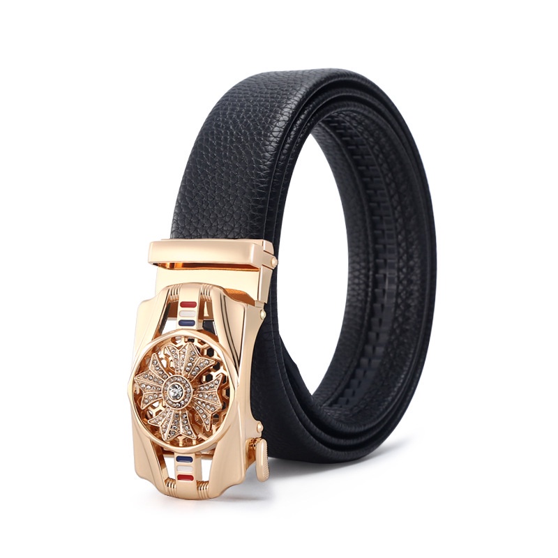 Thắt lưng nam da bò nguyên miếng, dây nịt mặt khóa xoay tự động thông minh