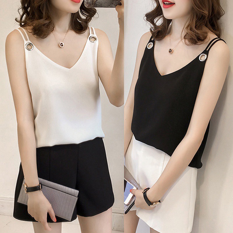 Áo voan không tay cổ chữ V thời trang hè gợi cảm cho nữ | BigBuy360 - bigbuy360.vn