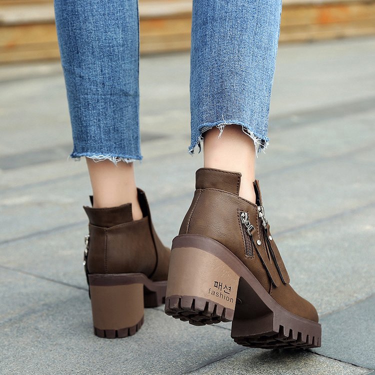 Giày bốt cao gót IELGY có dây kéo phong cách trẻ trung dành cho nữ