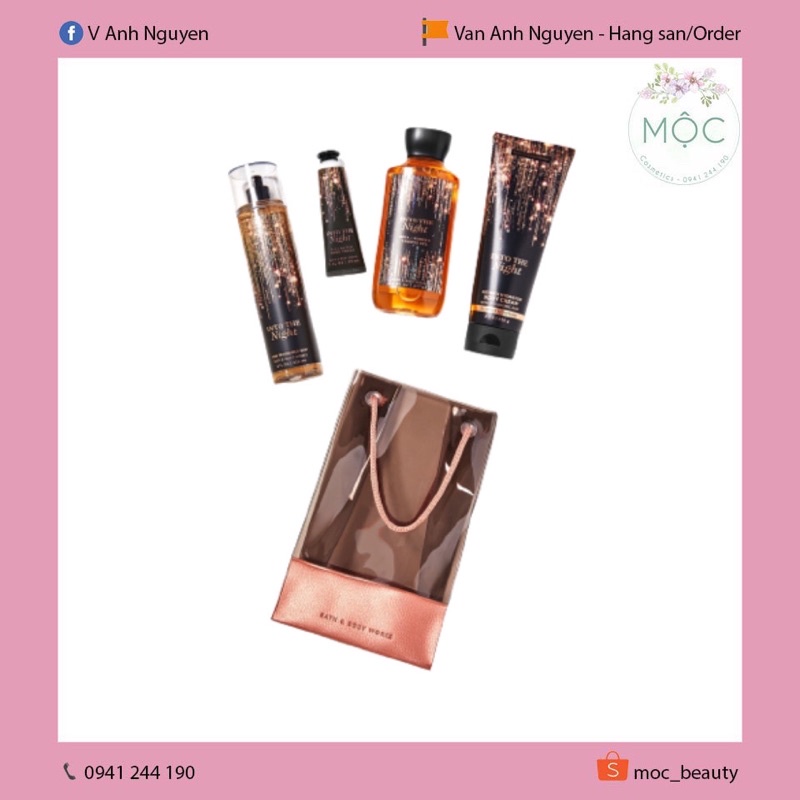 Sữa tắm/body cream Bath & Body Works mùi Into the Night bill Mỹ - có tách set