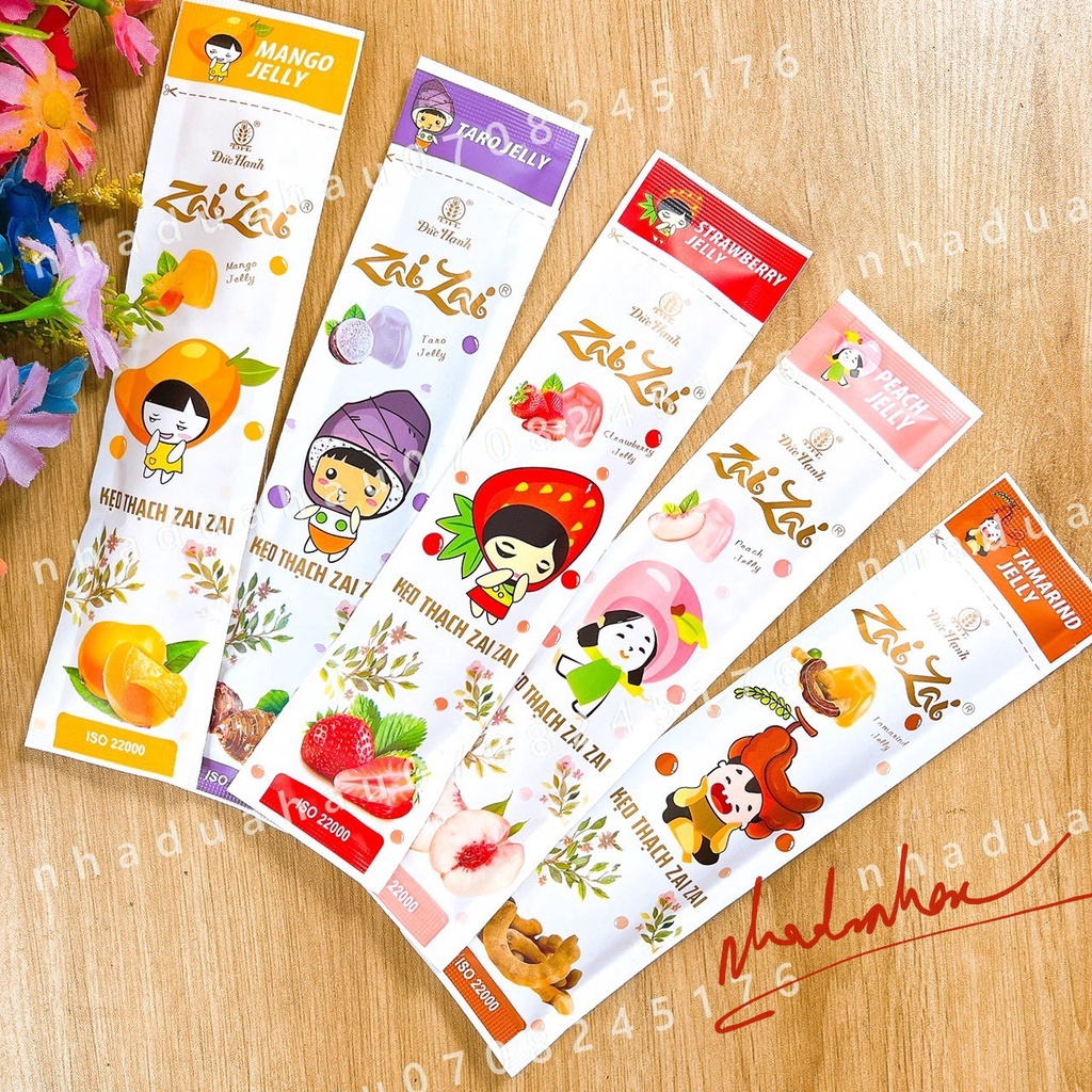 Một ký kẹo thạch ZaiZai mix 5 vị dâu/đào/me/khoai môn/xoài hàng cty VN chất lượng cao bao ngon