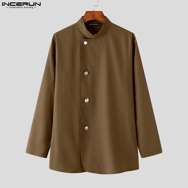 Áo sơ mi nam INCERUN tay dài cổ đứng cài khuy kiểu vintage thời trang