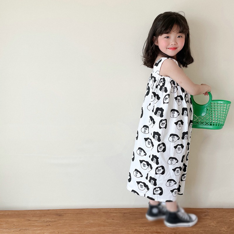 Bộ Áo Liền Quần Không Tay In Hoạt Hình Dành Cho Bé Gái