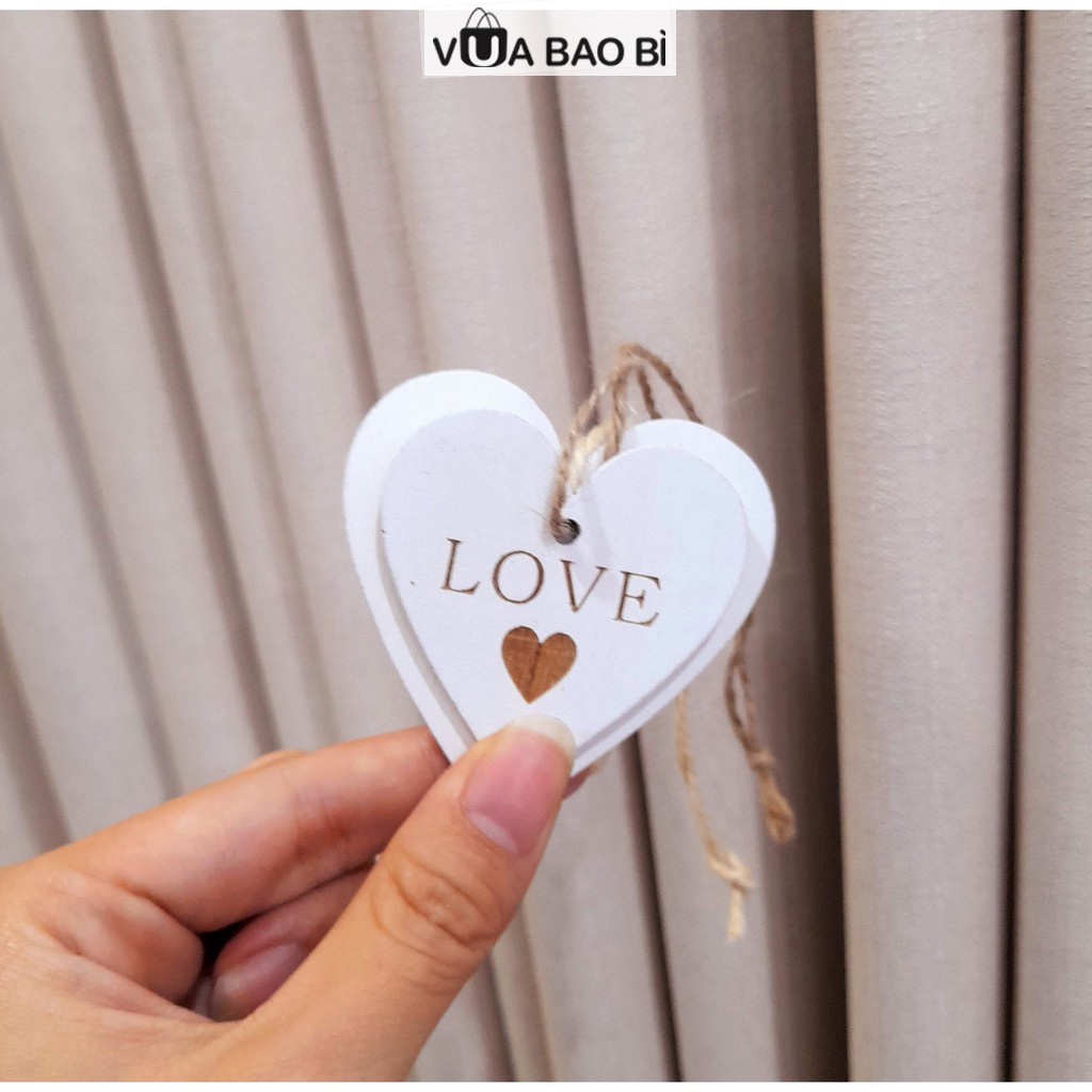 Tag gỗ trái tim khắc chữ love có dây treo trang trí, khuy gỗ, miếng gỗ trái tim DIY