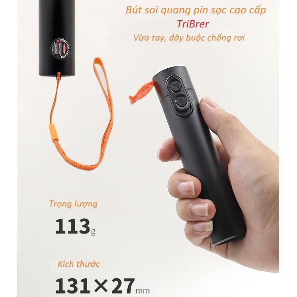 Bút soi cáp quang pin sạc 1800mAh Tribrer 15KM - Đèn soi cáp quang