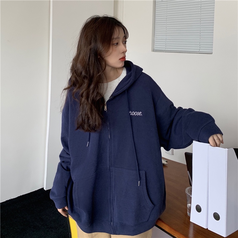 SUXI Áo Hoodie Nữ Dáng Rộng Thêu Hoa