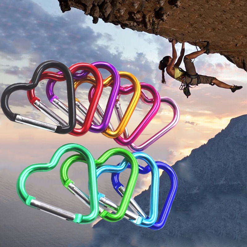 [Giá Bán Sỉ] [Màu Sắc Ngẫu Nhiên] Móc Khóa Carabiner Hình Trái Tim / Móc Khóa Bằng Nhôm Cho Leo Núi / Du Lịch