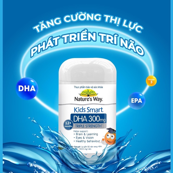 Viên Uống Dầu Cá Trẻ Em Nature's Way DHA Hỗ Trợ Sức Khỏe Não Bộ Và Mắt, Hộp 50 Viên