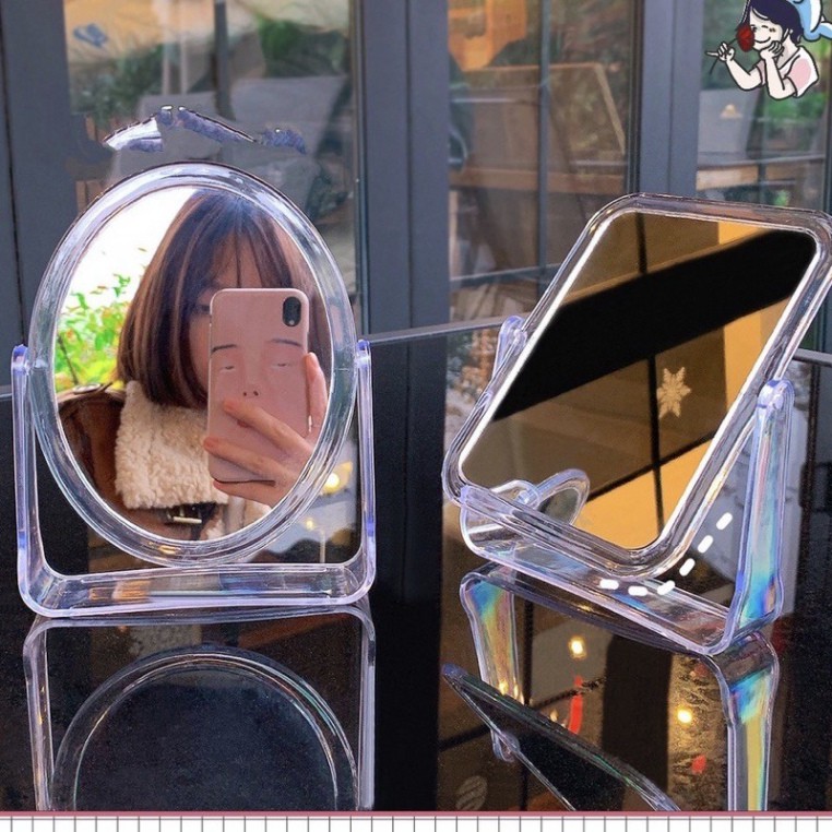 Gương trang điểm để bàn Trong Suốt 2 Mặt gương xoay 360 độ - mã 04 .