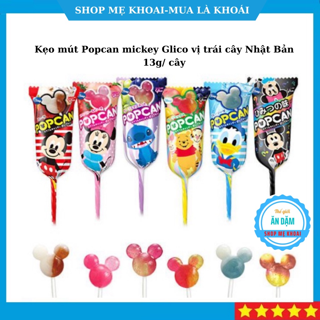 Kẹo mút Popcan mickey Glico vị trái cây Nhật Bản 13g/ cây