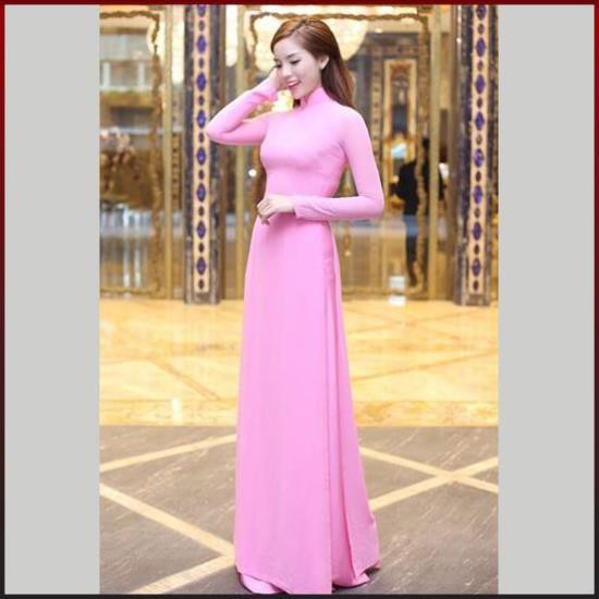 Bộ áo dài trơn màu hồng đào, áo dài trơn, áo dài truyền thống, nhận cắt áo dài