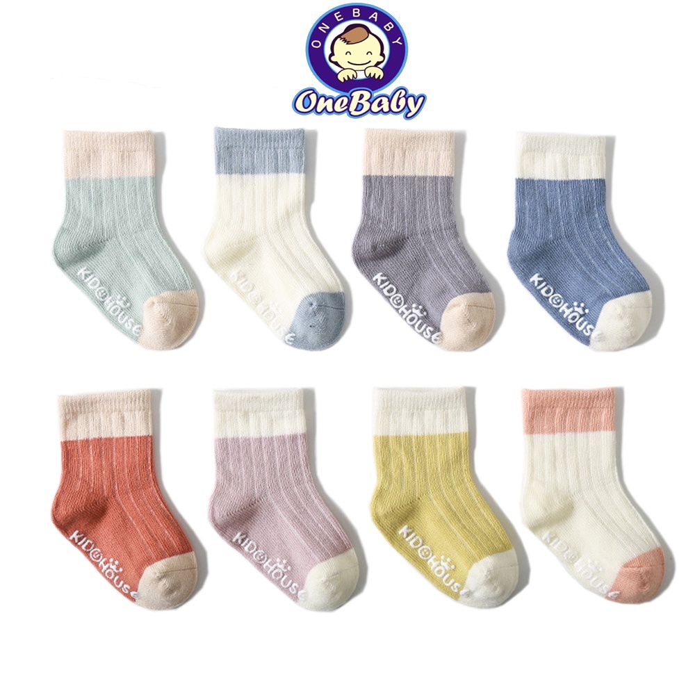 Tất trẻ em tất cho bé KID HOUSE cotton 100% chống trượt trơn 8 màu cho bé trai, bé gái đi thu đông cực xinh