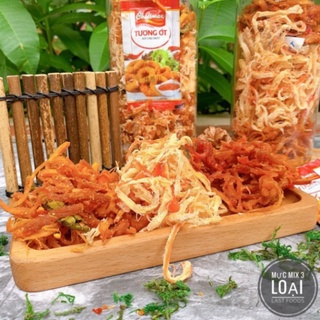 Khô mix 3 vị Mực hấp nước dừa - Mực khô bơ tỏi - Mực Sốt tomyum  300g