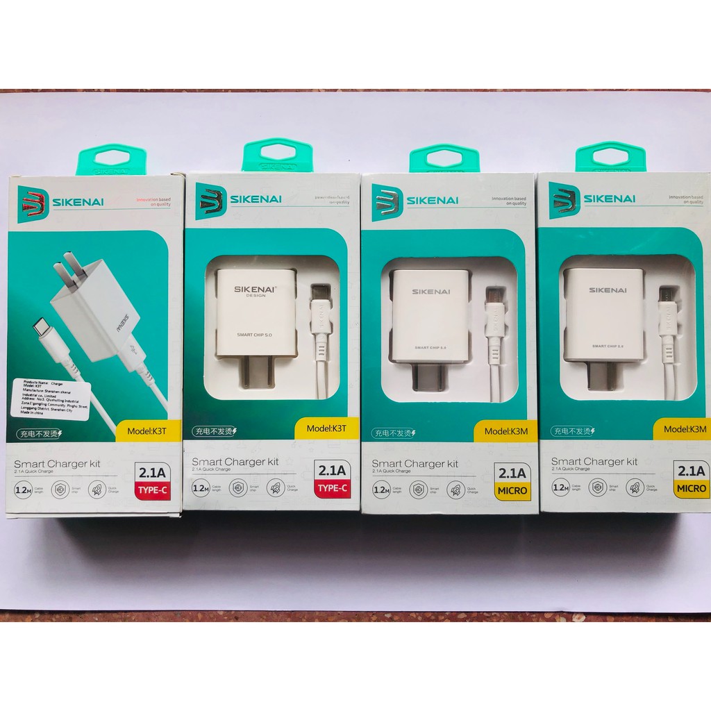 Bộ cáp sạc, củ sạc nhanh điện thoại chính hãng Sikenai 2.1A