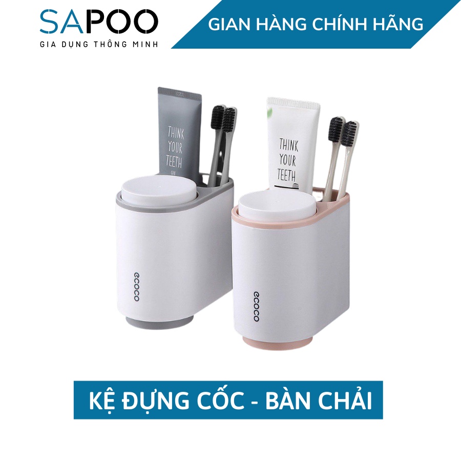 Giá Đựng Cốc Và Bàn Chải Đánh Răng ECOCO Dính Tường ( Tặng Kèm 2 Cốc ) - Gia Dụng SAPOO