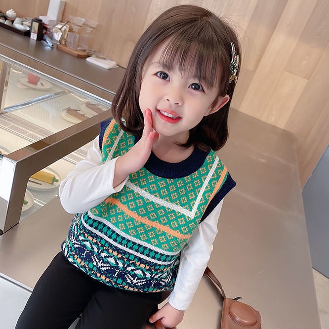 Áo vest Trẻ Em Mới retro Hàn Quốc Dệt Kim