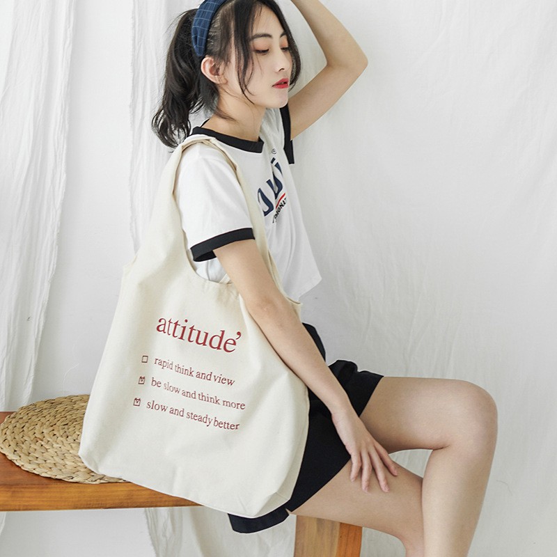 Túi Tote Attitude vải canvas, Túi vải bố đựng đồ canvas đeo chéo Hazin thời trang phong cách Hàn Quốc -MIN STORE