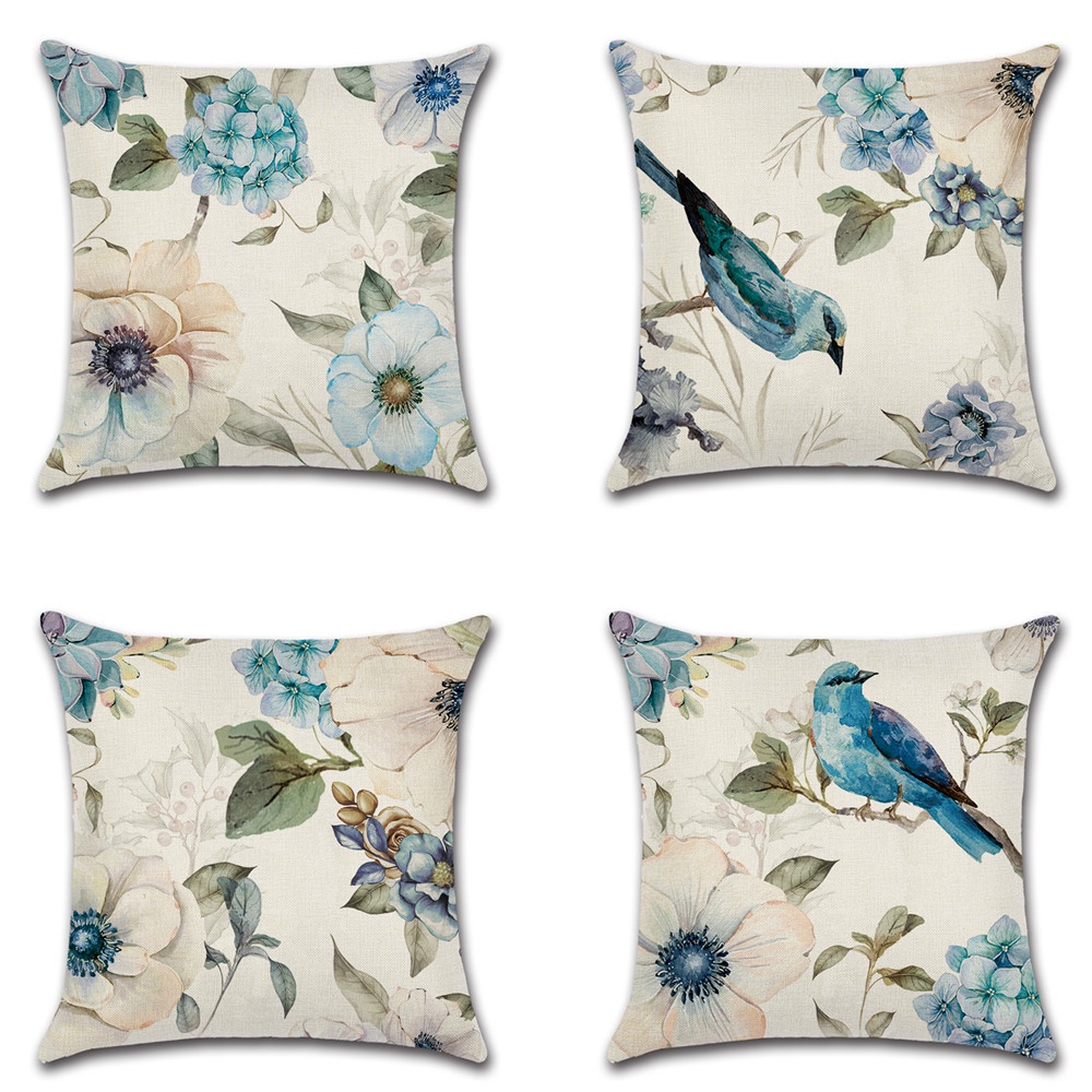 DAPHNE Decor Cushion Cover Home Bird Pillow Case Sofa Classical Flowers 18&quot; Vintage