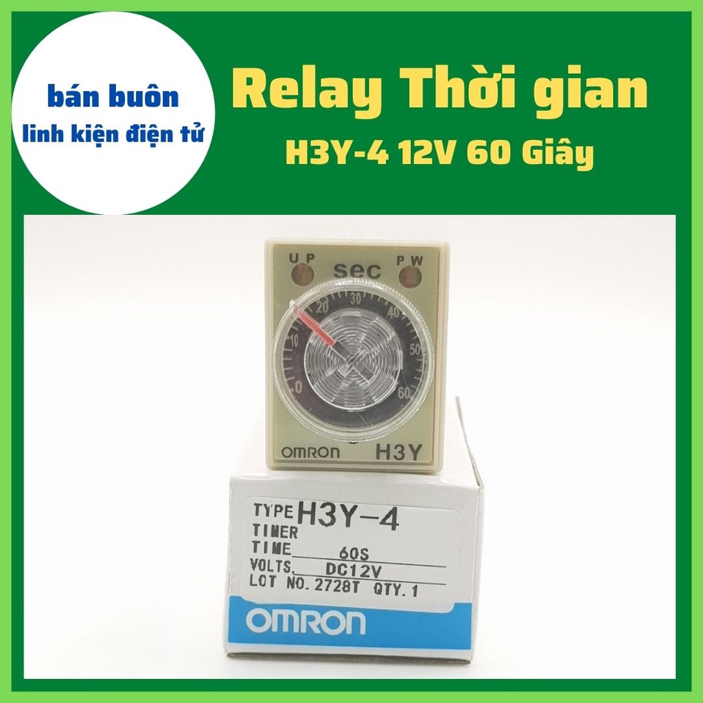 Rơ le 12V 60 giây, Relay thời Gian Timer Omron H3Y-4 14P 12V, H3Y-4, rơ le thời gian