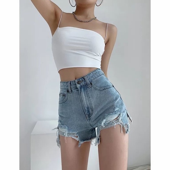 IMAODOU Quần Short Denim Lưng Cao Ống Rộng Thời Trang Mùa Hè Phong Cách Mới Dành Cho Nữ