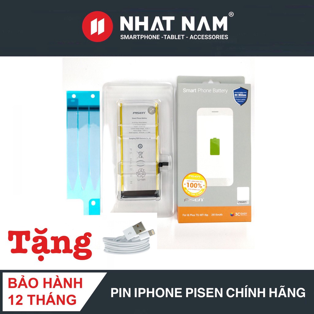 Pin iPhone 5/5s/6/6s/6p/6sp/7/8/7plus/8plus/X Chính Hãng Pisen - Tặng kèm tuavit và keo dán pin, BH Toàn quốc 12 tháng