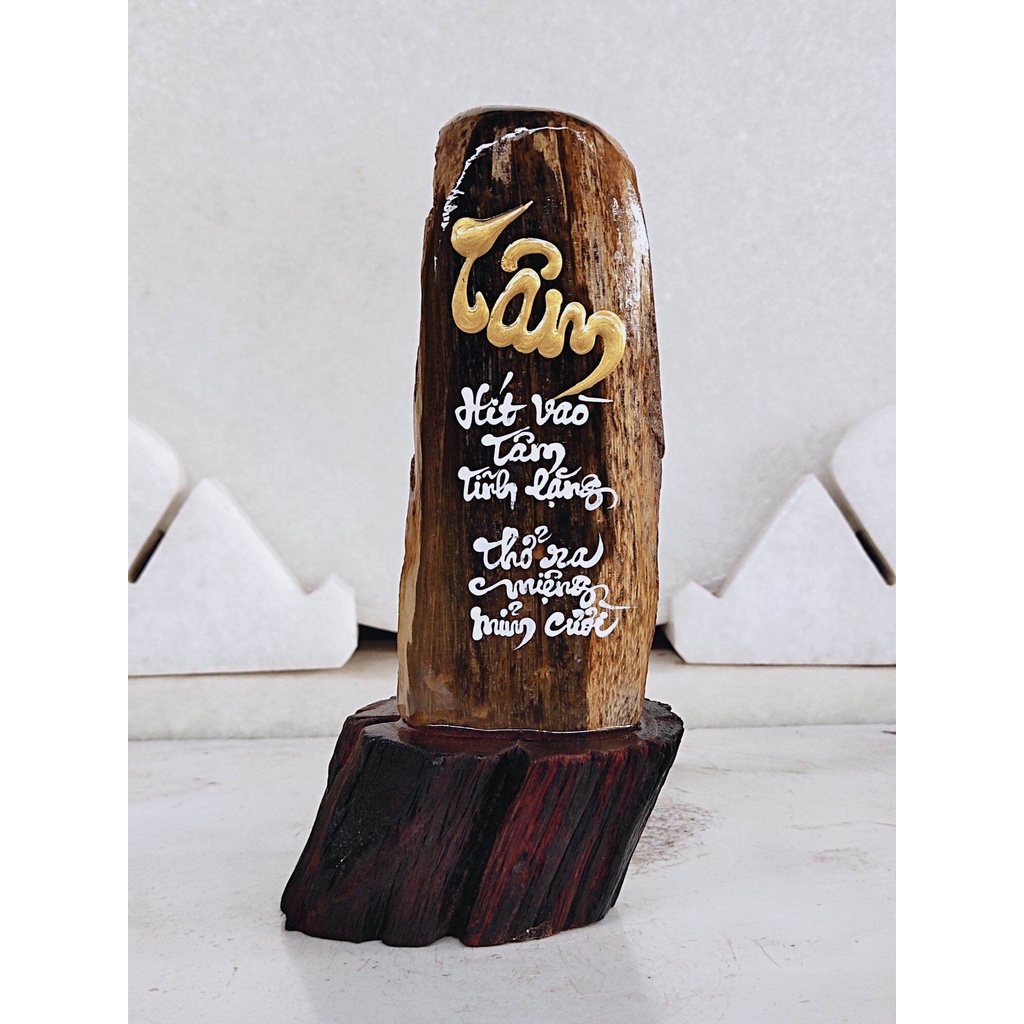 Thư pháp trên Gỗ Hoá Thạch 💯% tự nhiên .(HTTP135 , KL: 1kg, C: 21cm, R: 9cm), shop nhận làm theo yêu cầu quý khách, Giá