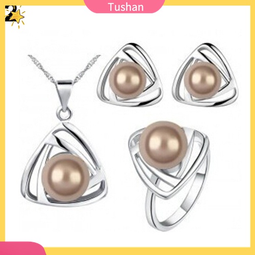 Vòng cổ / Nhẫn / Bông Tai Mặt Tam Giác Đính Ngọc Trai Nhân Tạo