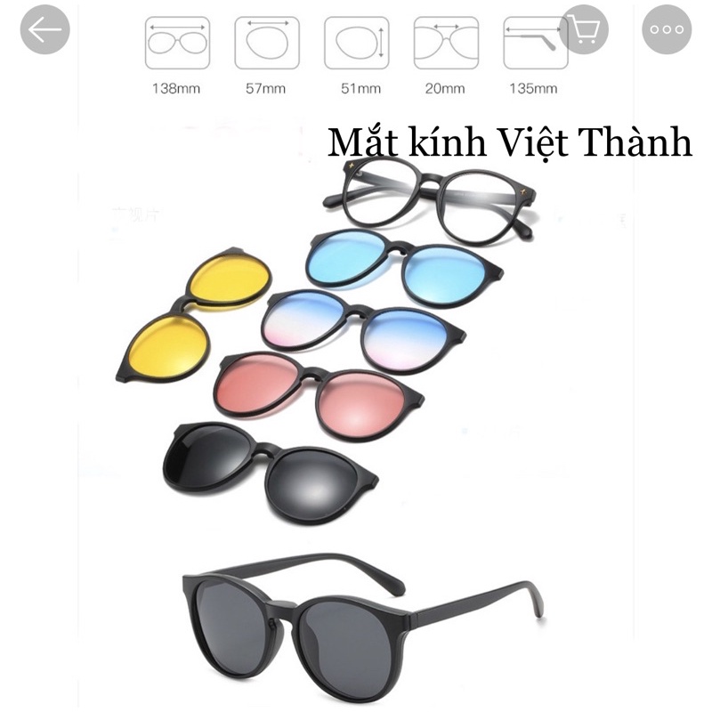 Kính đa năng 6 in 1 kính gọng tròn mắt mèo siêu xinh đi ngày đêm 5 in 1