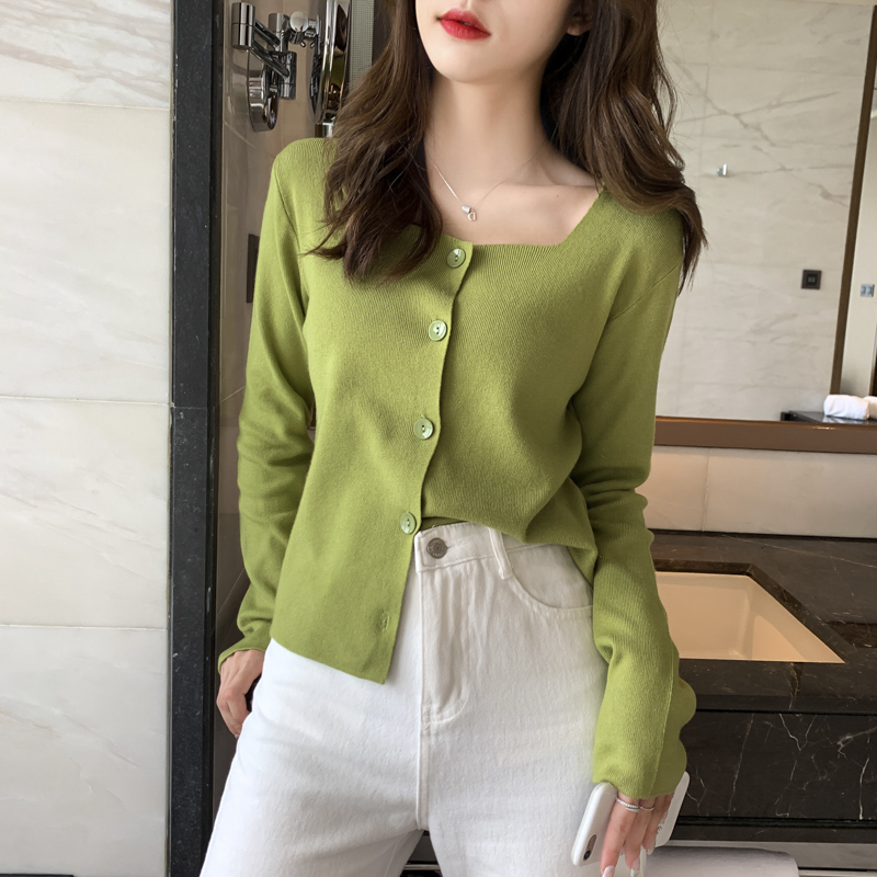 Áo Cardigan Len Cổ Vuông Dáng Rộng Dài Tay Thời Trang Thu Đông Dành Cho Nữ 2020