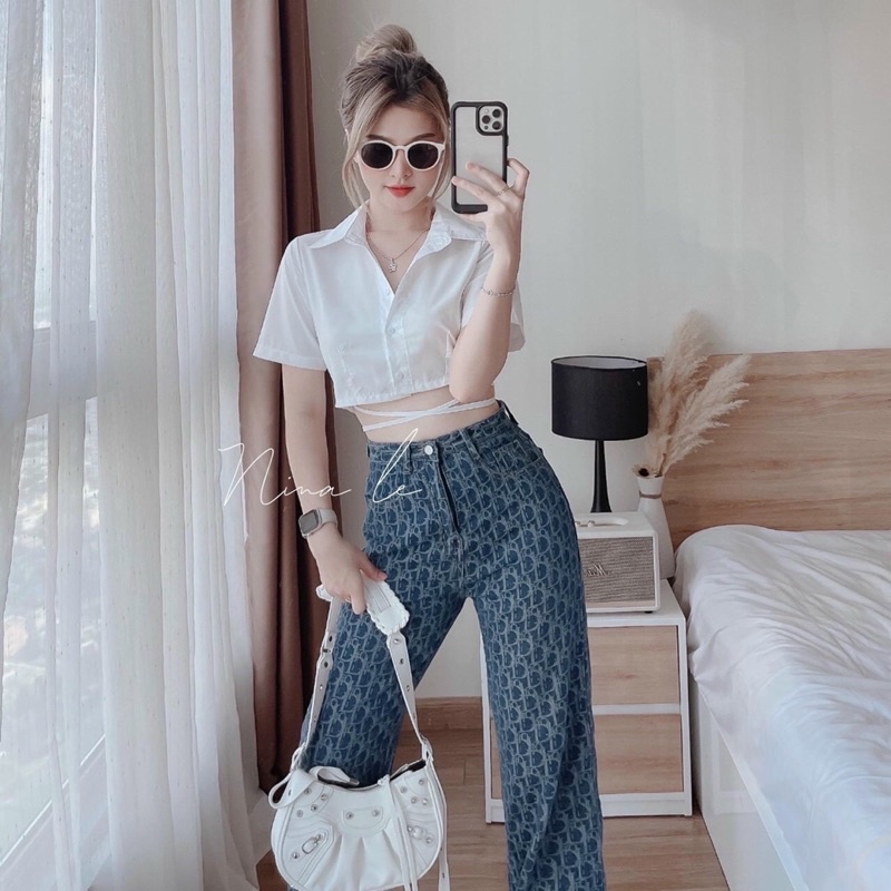 Áo croptop cổ Đức đan dây sexy