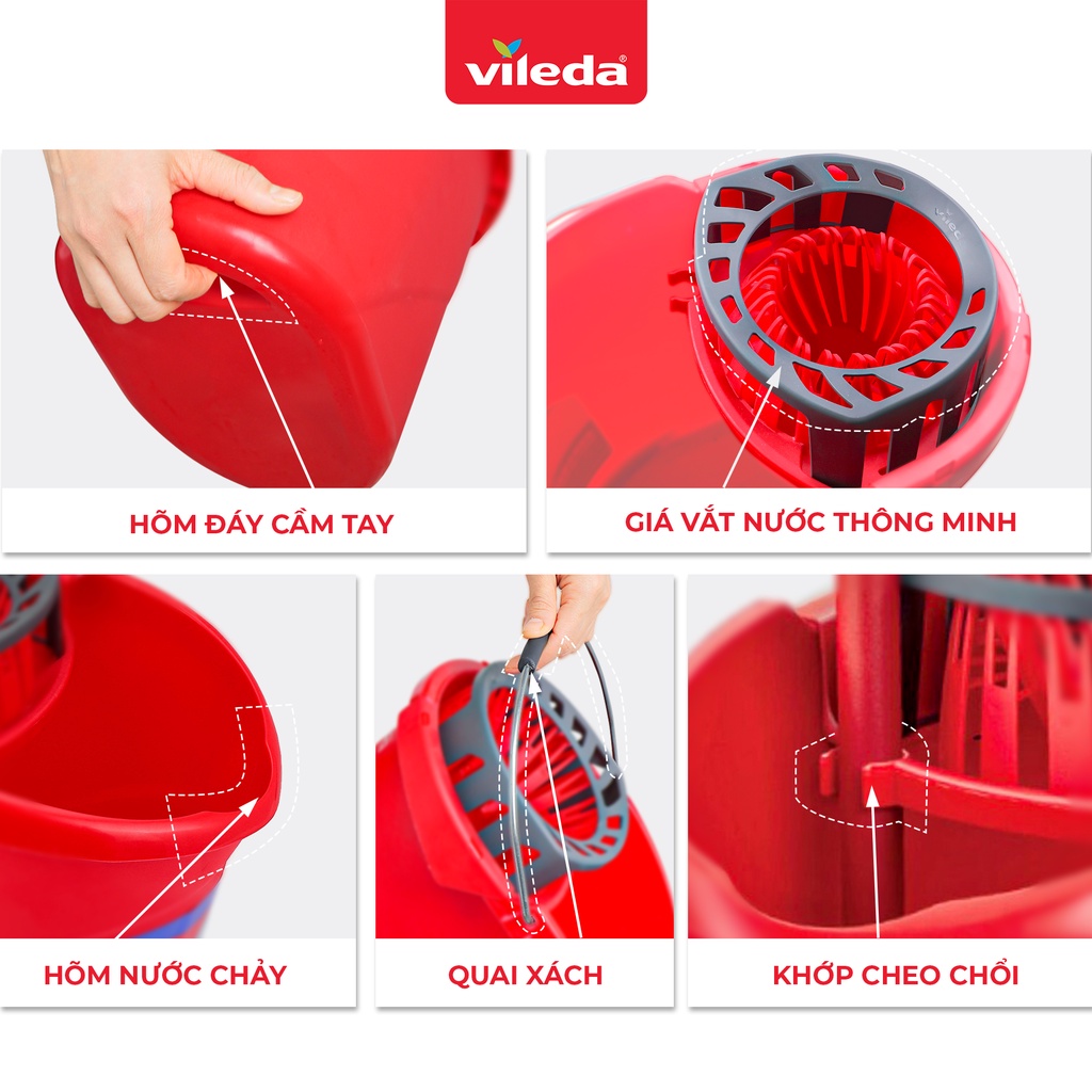 Xô giặt cây lau nhà VILEDA Supermocio gồm giá vắt nước thông minh, tuổi thọ 20000 lần, dung tích 10L - TSU156204