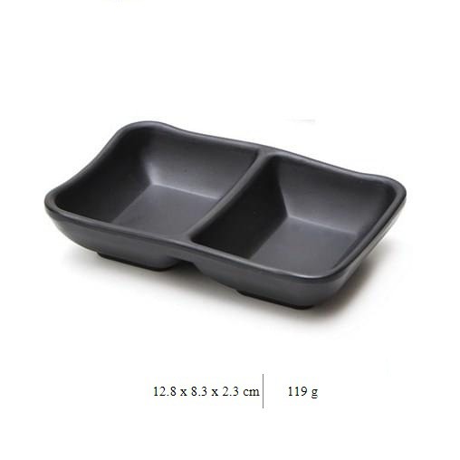 Dĩa Nước Chấm 2 Ngăn Nhựa Melamine Màu Đen 12.8x8.3cm JWT55