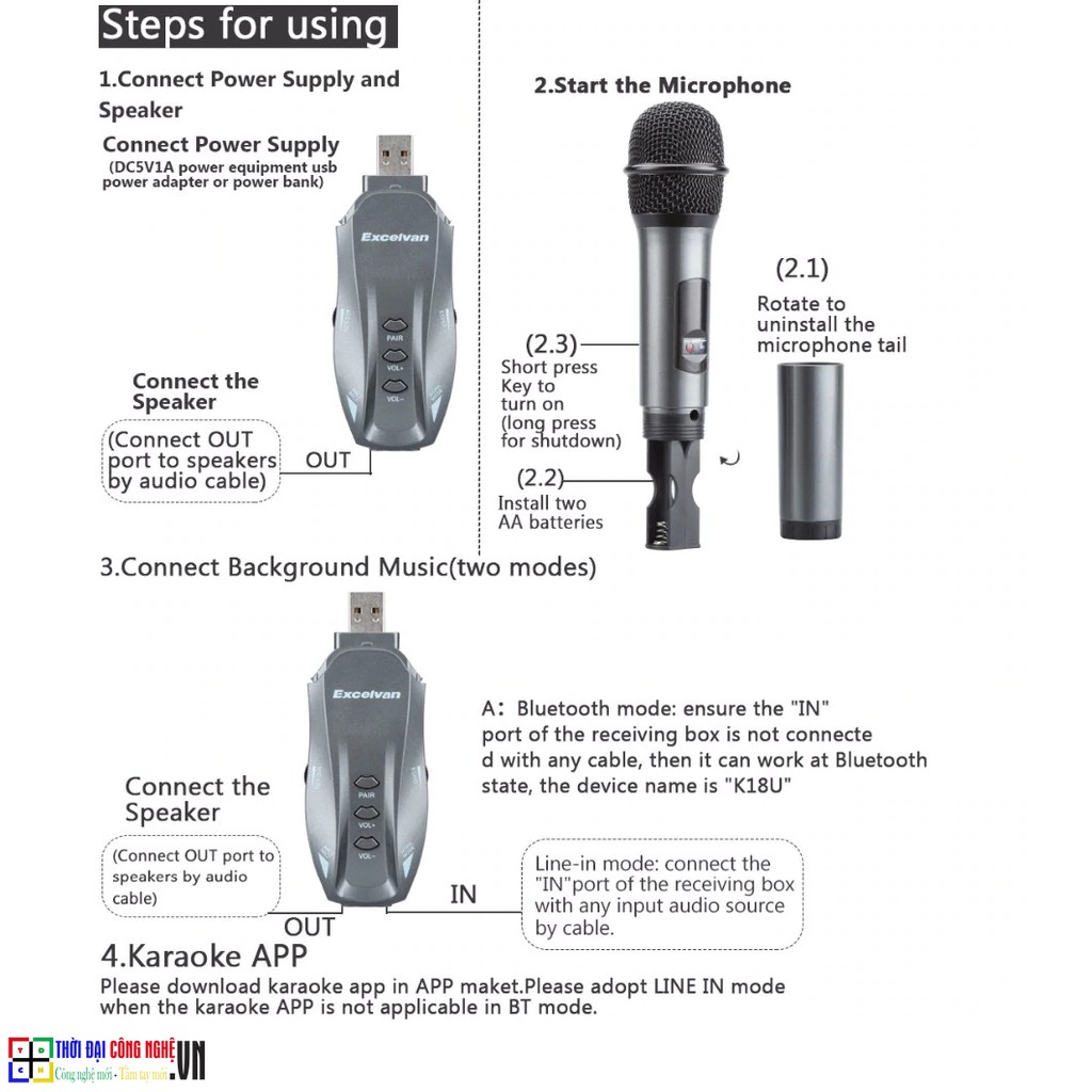 Micro Karaoke Excelvan K18U Cho Loa Bluetooth JBL: Xtreme, Charge, Boombox... Harman Kardon: Go Play, Aura, Onyx Studio