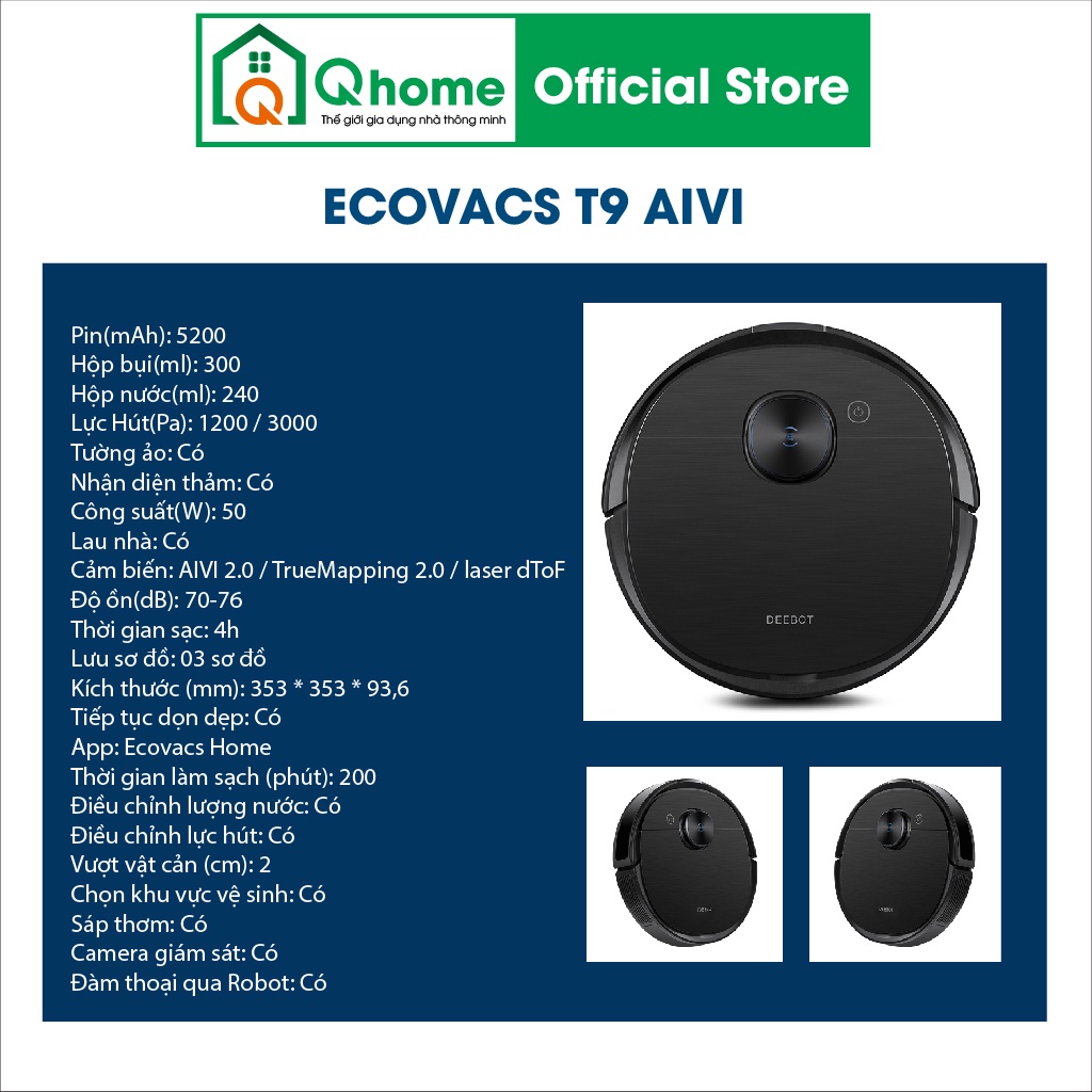Robot hút bụi lau nhà Ecovacs Deebot T9 AIVI chính hãng new 100%