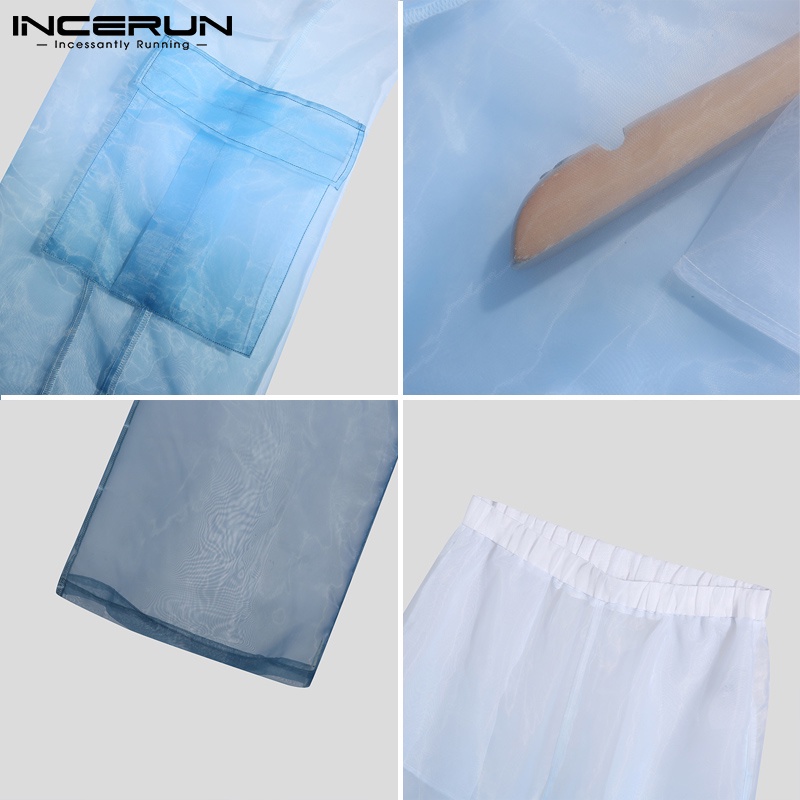 Quần dài INCERUN lưng thun phối lưới màu gradient thời trang cho nam