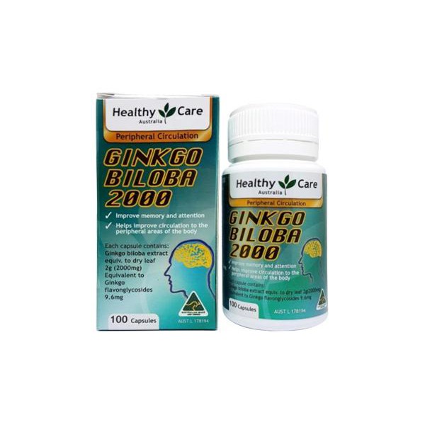 Viên uống bổ não Healthy Care Ginkgo Biloba 2000 100 Capsules | Thế Giới Skin Care
