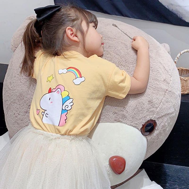 Áo thun tay ngắn chất liệu cotton in họa tiết hoạt hình phong cách Hàn Quốc dành cho bé gái